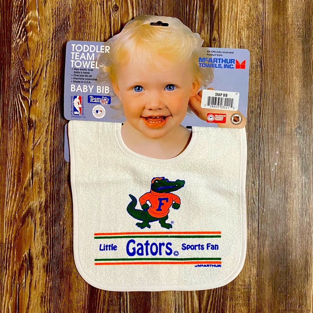 Vintage NWT NCAA UF Florida Gators Baby Bib Mcarthur Towels Sports Fan USA